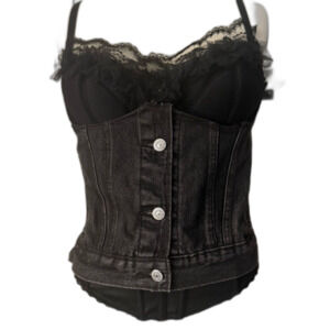 customized levis trucker jacker Black Denim Corset Top
